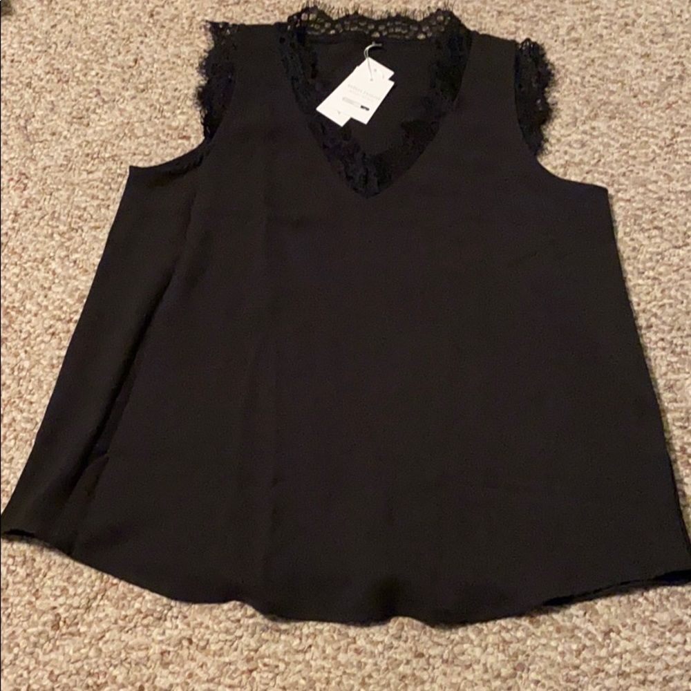 Black tank with fringe/lace detail